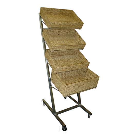 4-tier Bread Display Trolley - Wicker Baskets