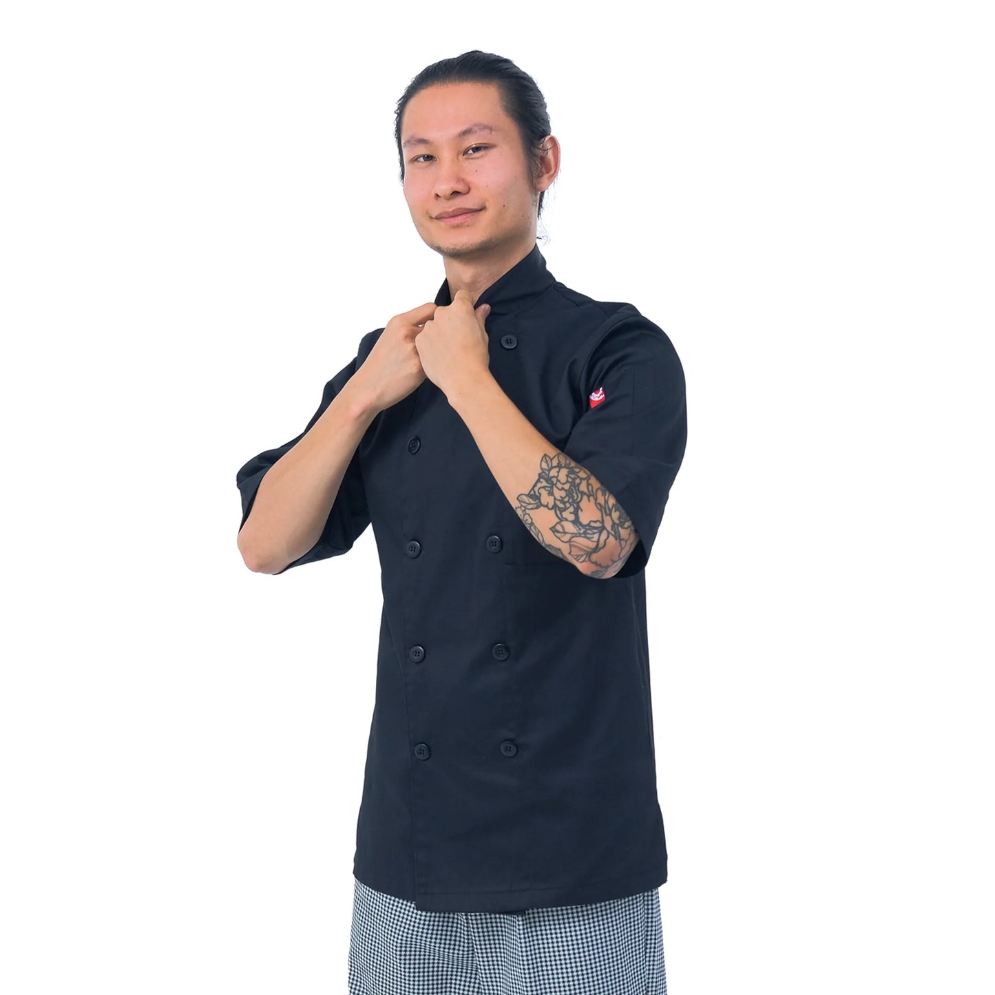 Short Sleeve Double-Breasted Chef Jacket (BLACK)