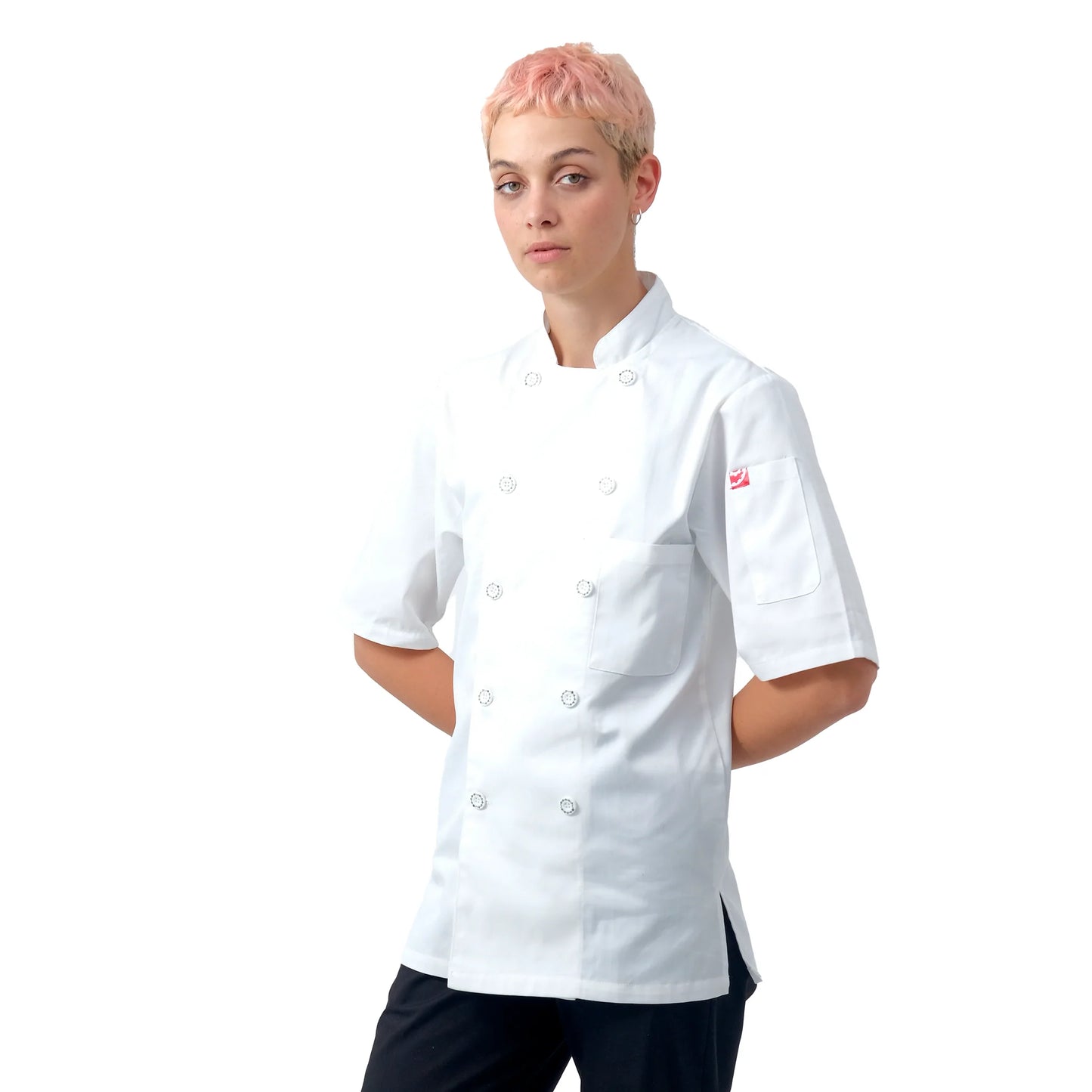 Short Sleeve Double-Breasted Chef Jacket (WHITE)